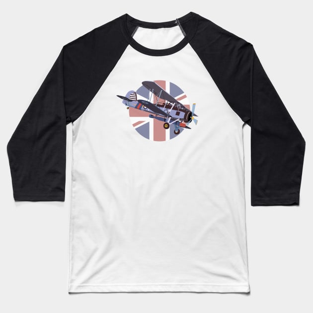 Fairey Swordfish British Torpedo Bomber with British Flag Baseball T-Shirt by NorseTech